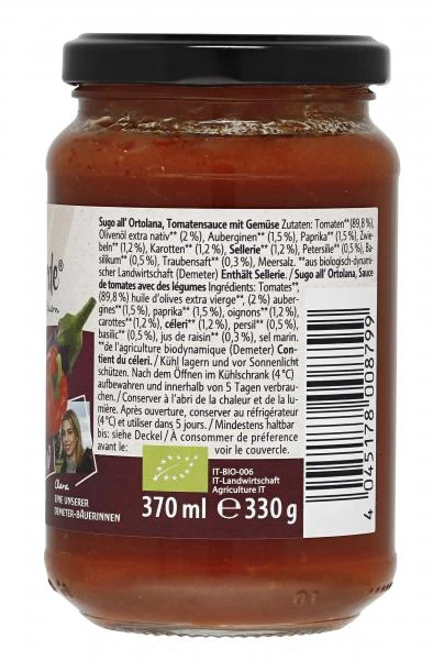 Campo Verde Demeter Bio Tomatensauce All' Ortolana – Bild 2