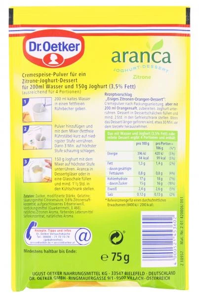 Dr. Oetker Aranca Joghurt-Dessert Zitrone – Bild 2