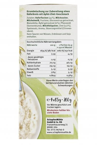 Schapfenmühle Porridge Hafermahlzeit Apfel-Zimt – Bild 2