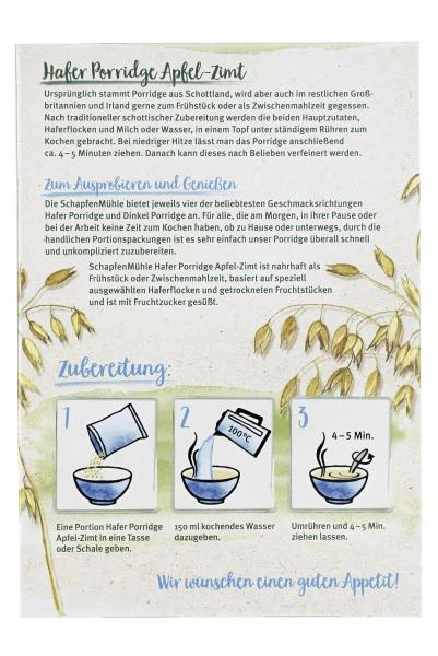 Schapfenmühle Porridge Hafermahlzeit Apfel-Zimt – Bild 3